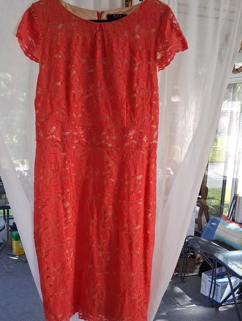 Ann Taylor Coral Lace Midi Dress